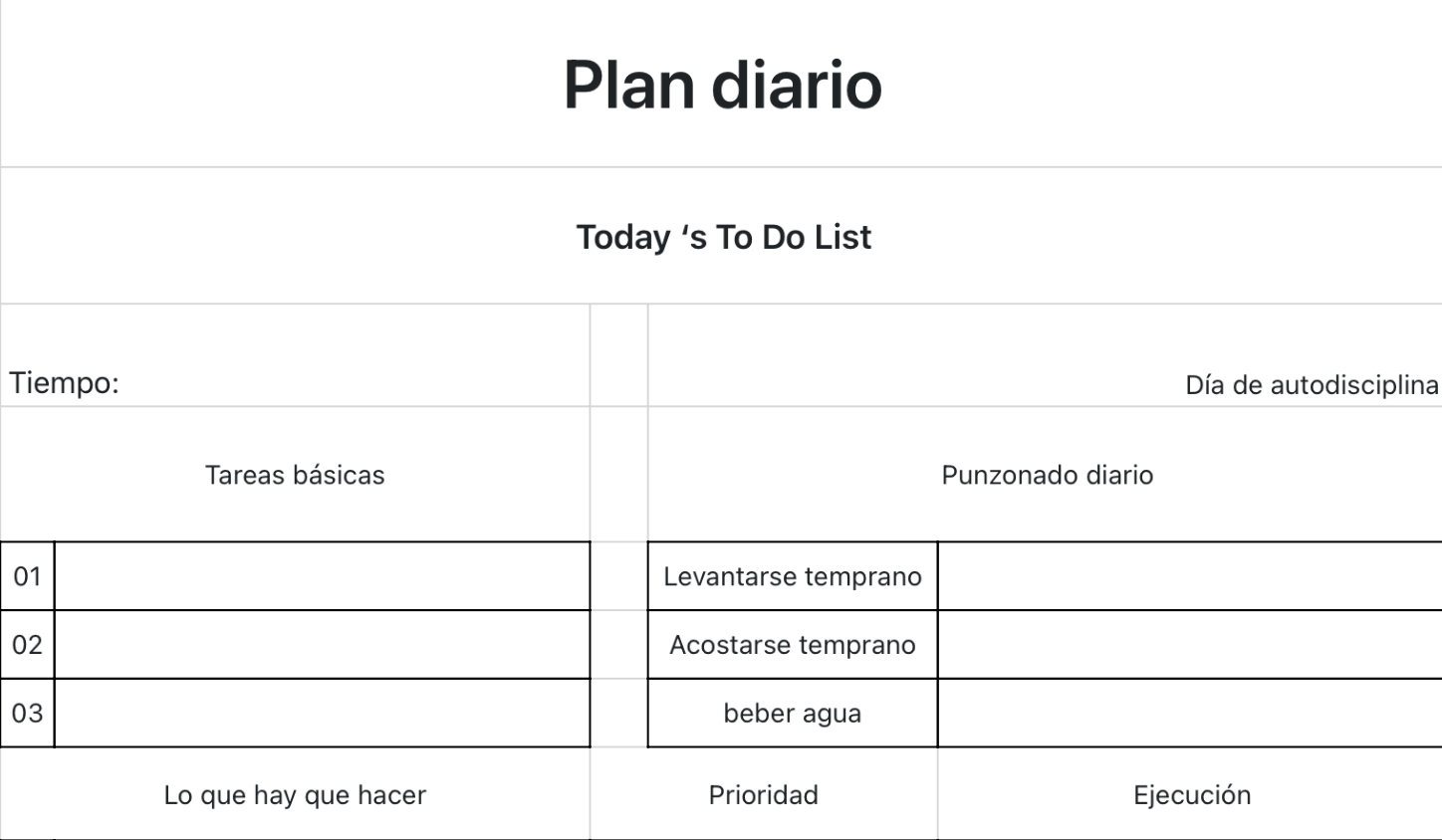 Plan diario